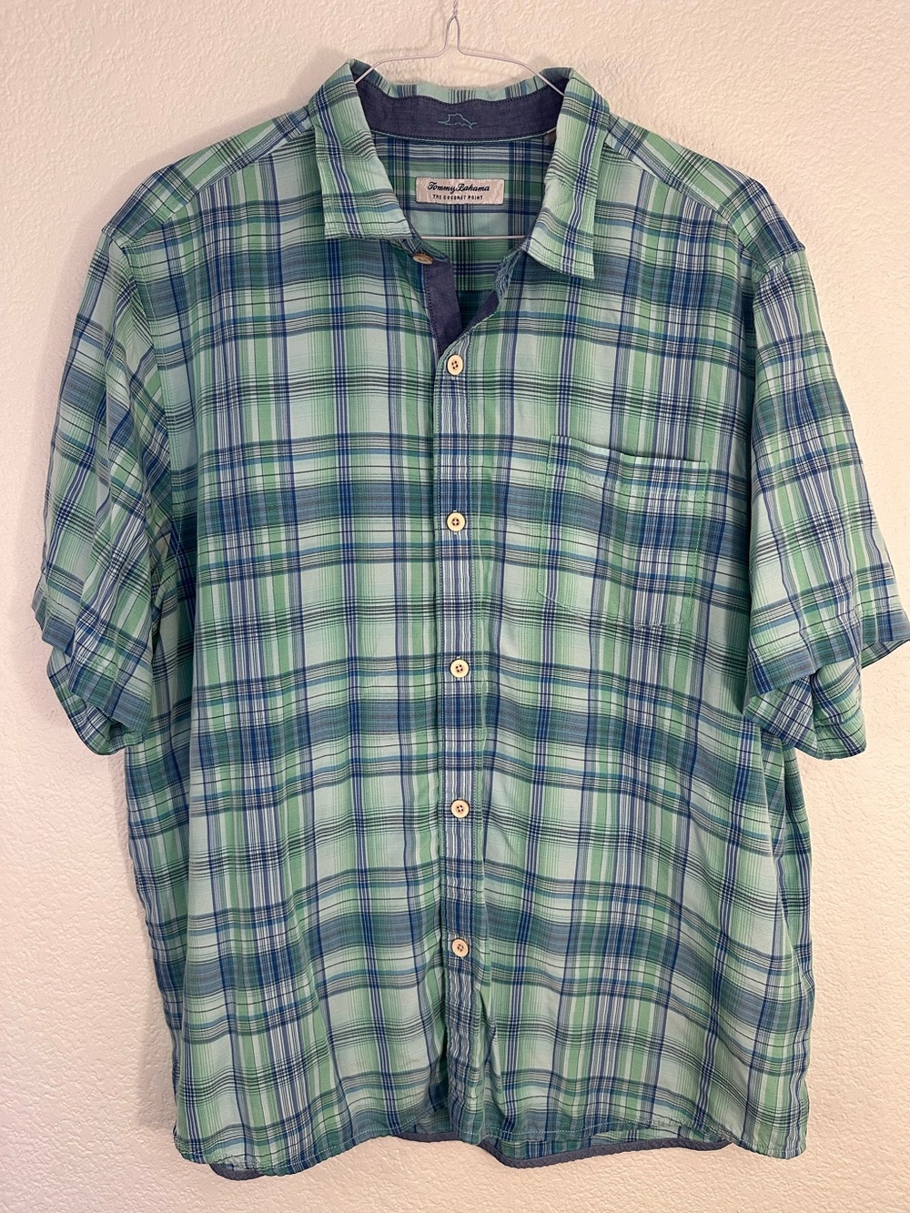 Tommy Bahama The Coconut Point Shirt Men’s XXL Green Blue Plaid Short Sleeve